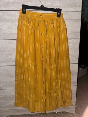Mustard Yellow Striped Button-Front Maxi Skirt